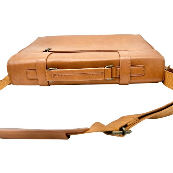 Leather Laptop Briefcase Adjustable Shoulder Strap Multiple Compartments Brown - Picture 3 of 16